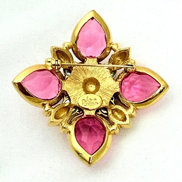 Vintage Joan Rivers Pink/Green Gripoix Maltese Cross Brooch/Pin - Picture 4 of 4